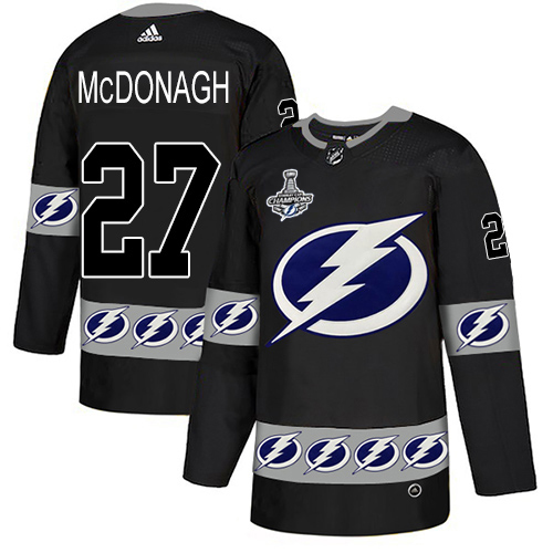 Men Adidas Tampa Bay Lightning #27 Ryan McDonagh Black Authentic Team Logo Fashion 2020 Stanley Cup Champions Stitched NHL Jersey->tampa bay lightning->NHL Jersey